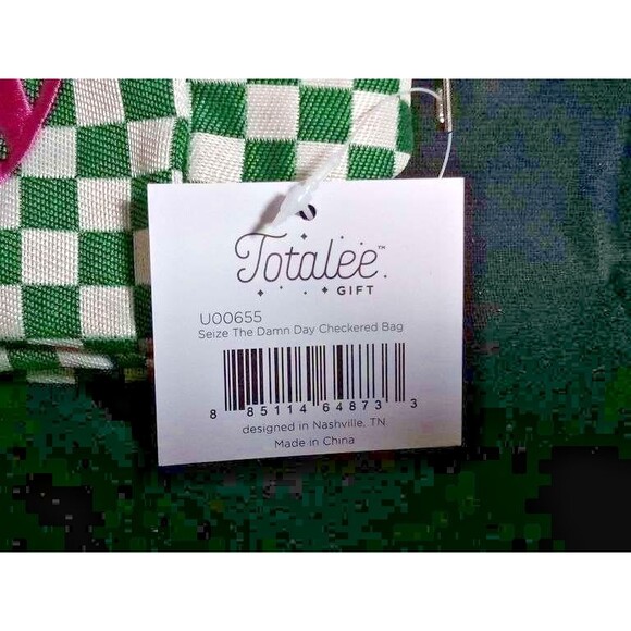 PINKTAG Seize The Damn Day Checkered Cosmetic Bag, Totalee Gift Green Checkered - Picture 8 of 10